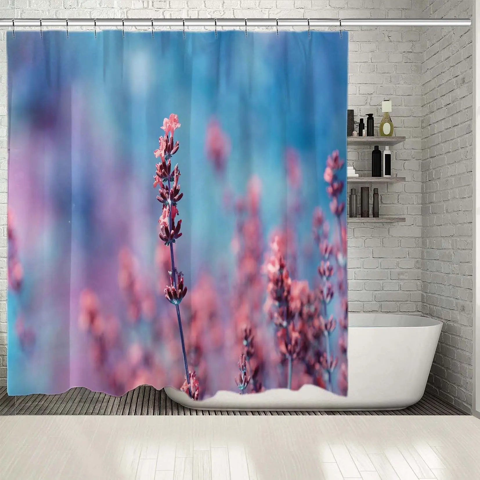 Занавеска для душа Летний сад Лавандовые цветы цветет на становится размытым фон