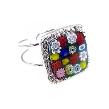 

Silver Ring 925 Sterling m adjustable murano glass square [AC0316]