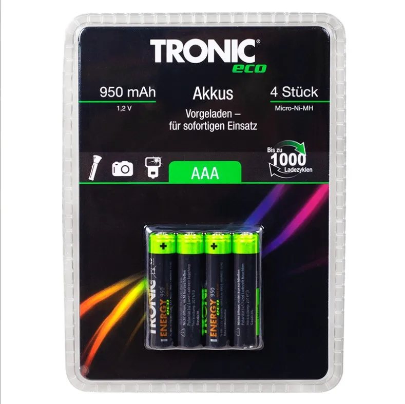 

Tronic German Rechargeable Battery 4 Pieces, Rechargeable Battery, Recharge Accu, AAA, Slim Battery 950 mAh