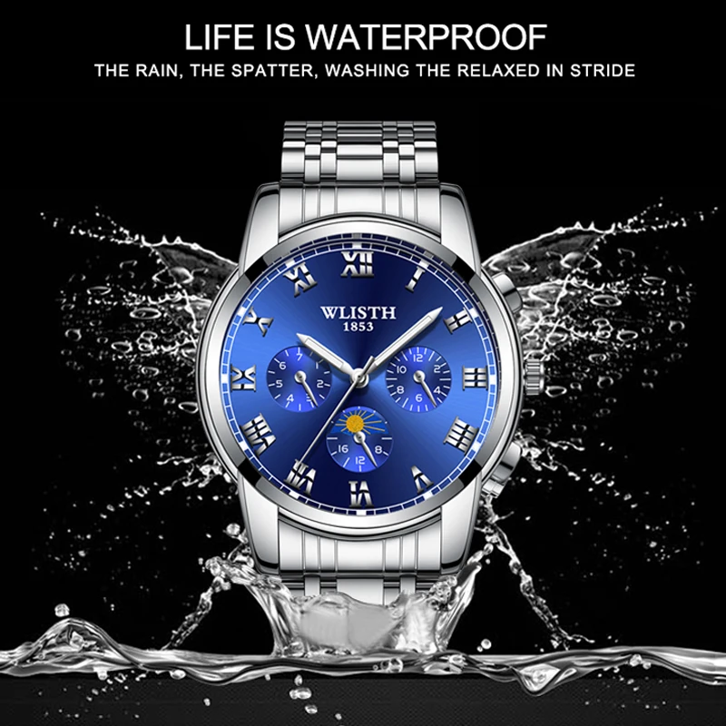 

WLISTH Trendy Men's Simple Quartz Watch Rome Multi-Time Zone Waterproof Luminous Stainless Steel Fashion Watches  