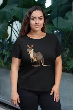 

Angemiel Wear Bouncing Kangaroo Black Women Cotton Large Size T-Shirt