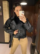 Jacket Short Winter Coat Faux-Leather Mozuleva Black Women Retro PU Turn-Down-Neck Loose