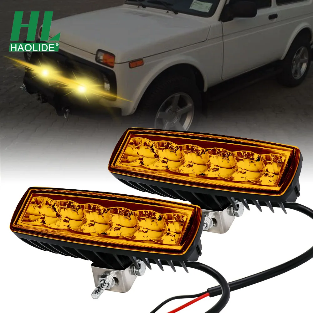 US $51.51 HAOLIDE 2 Pcs 6 Inch Fog Work Light Yellow Motorcycle Light Light Bar Spot Lamp Offroad Driving Fog 4WD SUV UTE Truck