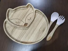 1set alimentación bebé de la placa de la cena ovejas de dibujos animados de Niños de alimentación vajilla con silicona taza de succión tenedor de madera Spoo