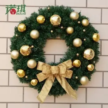 

Ebruli Golden Balls and Ribbon Christmas Door Wreath Handmade Garland Home Door Wall Decor Prop Wedding Party Decoration