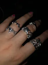 Sindlan-anillo gótico de plata para mujer, Set de 6 uds. De Anillos con diseño de corazón Punk, mariposa, Cupido, joyería femenina