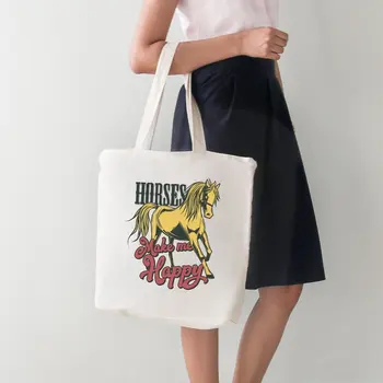 

Angemiel Bag Horses Make Me Happy Women Big Shopping Beach Tote Bag
