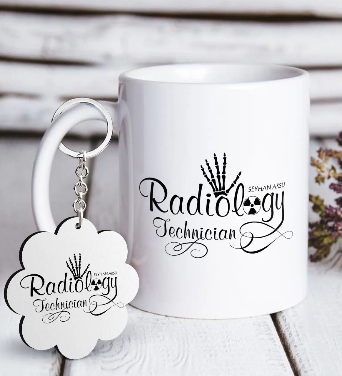 Personalized Professional Radiology Technician White Mug and Keychain