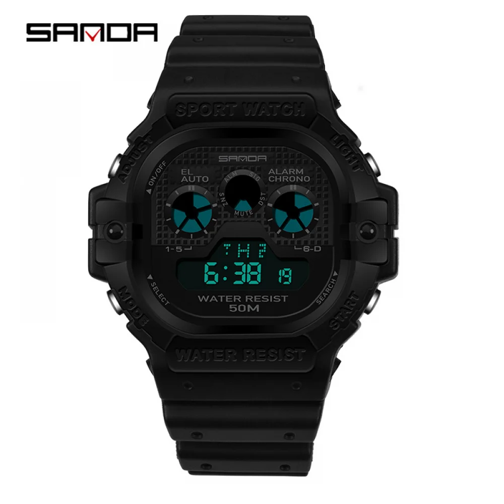

SANDA New Watch Luminous Week Display Alarm Multifunction Men Sports Watch Student Business Waterproof Square Digital Wristwatch
