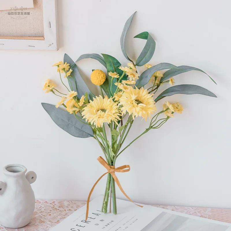 

1 Bouquet Silk Daisy Flower Home Decoration Accessories Wedding Party Scrapbook Fake Plants Grass Diy Artificial Roses Flowers