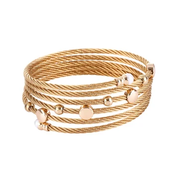 

Chran Fashion Gold Color Multilayer Stainless Steel Cable Bangle Bracelet for Women