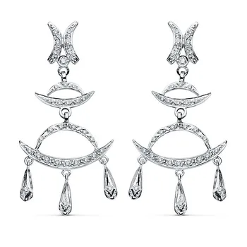 

Earrings 18k white gold 48mm. Curves zircons tears [AB8766]