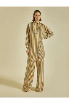 

Koton Shirt Collar Long-Sleeve Casual Striped Cut Tunik