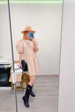 Mini Dress Lantern Short-Sleeve OOTN A-Line Pink Elegant Green Cotton Casual Women Ladies