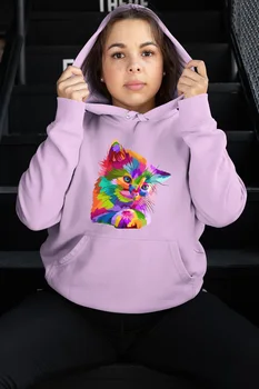 

Angemiel Wear Cute Colorful Cat Pink Women 'S Hooded Sweatshirt