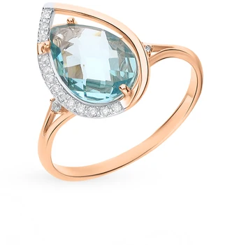 

Gold ring with aquamarine and cubic zirconia sunlight sample 585 test