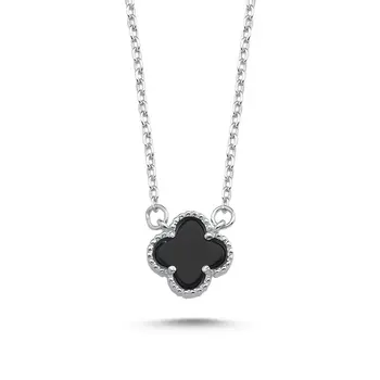 

Angemiel 925 Silver Black Clover Necklace