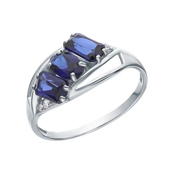

Silver ring with cubic zirconia and Sapphire synthetic sunlight sample 925