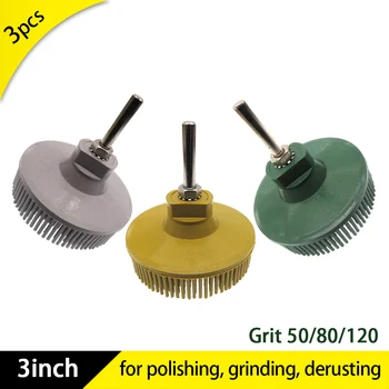 

3Inch 75mm Bristle Disc Emery Rubber Abrasive Brush Polishing Grinding Wheel With Attachment for Burr Rust scratch Removal