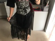 Ladies Skirt Midi Long High-Waist Black CHEERART Women Lace