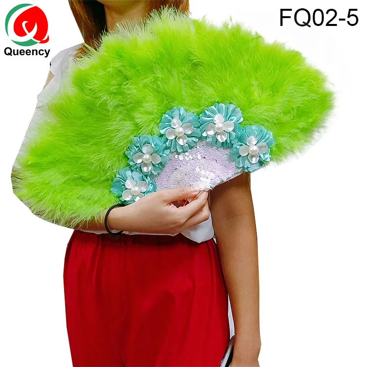 FQ02, DHL-5PCS,, нигерийские женские мягкие веер из перьев, декоративные с 3d аппликацией и пайетками для свадьбы и вечеринки - Цвет: FQ02--5