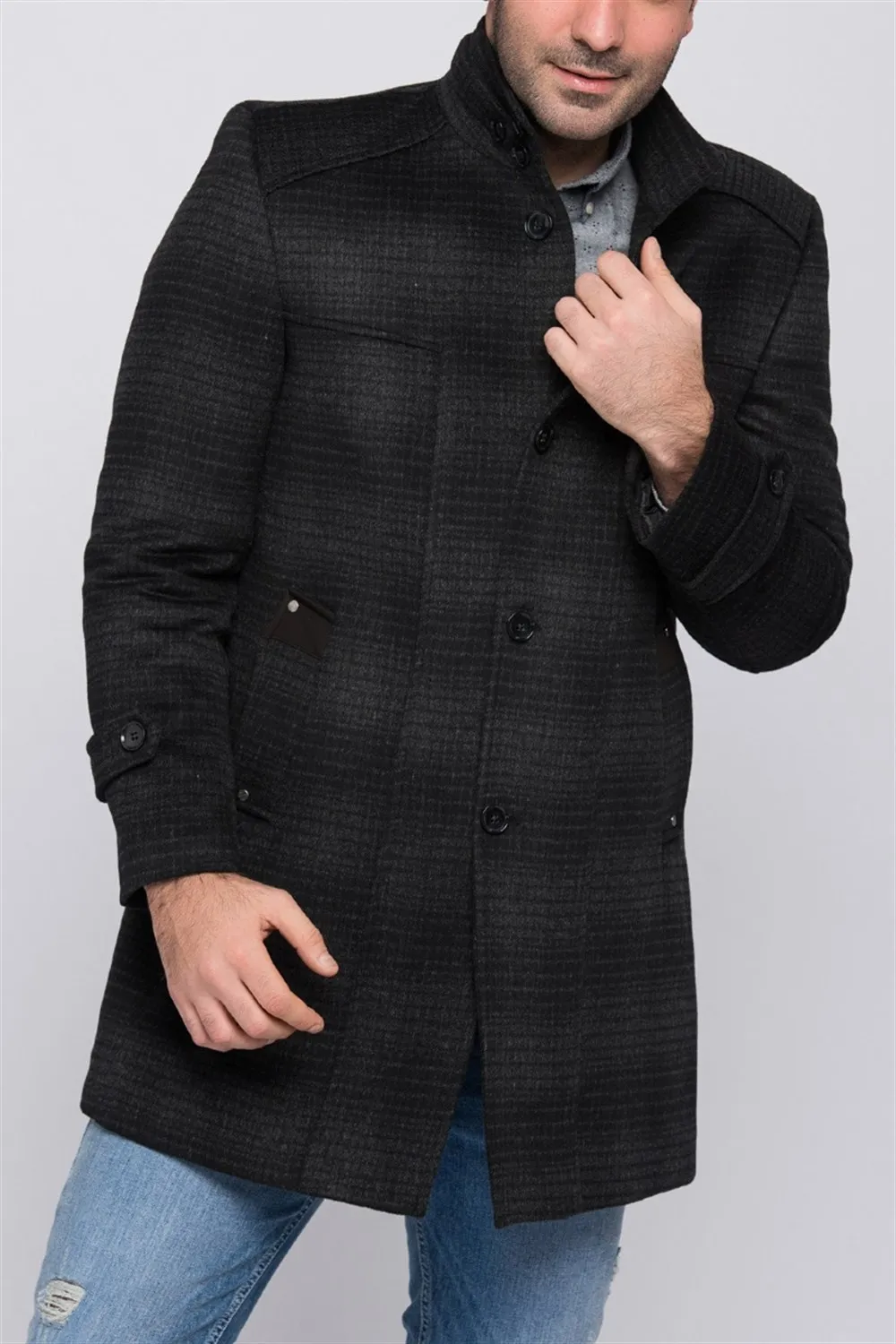 PLT8340 Пальто DEWBERRY в клетку Антрацит