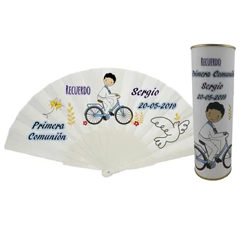 

Sell You batch/Fan personalized fabric with plastic rods Child Communion bicycle personalized canned