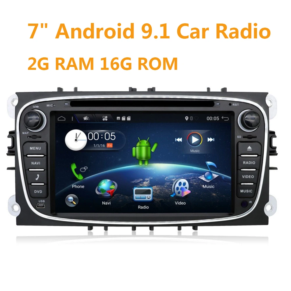 

2 Din Car Radio DVD 7" Android 9.1 2G RAM Multimedia Autoradio Player GPS for Ford Focus Mondeo C-MAX S-MAX Galaxy II