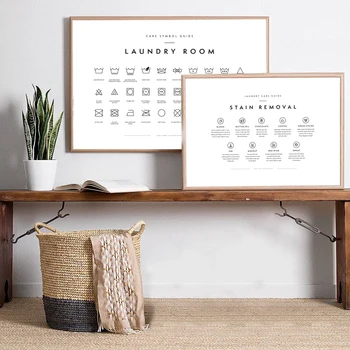 

Laundry Room Decoration Painting Laundry Symbols Guide Poster Art Prints Black and White Minimalist Canvas Poster Pictures Decor