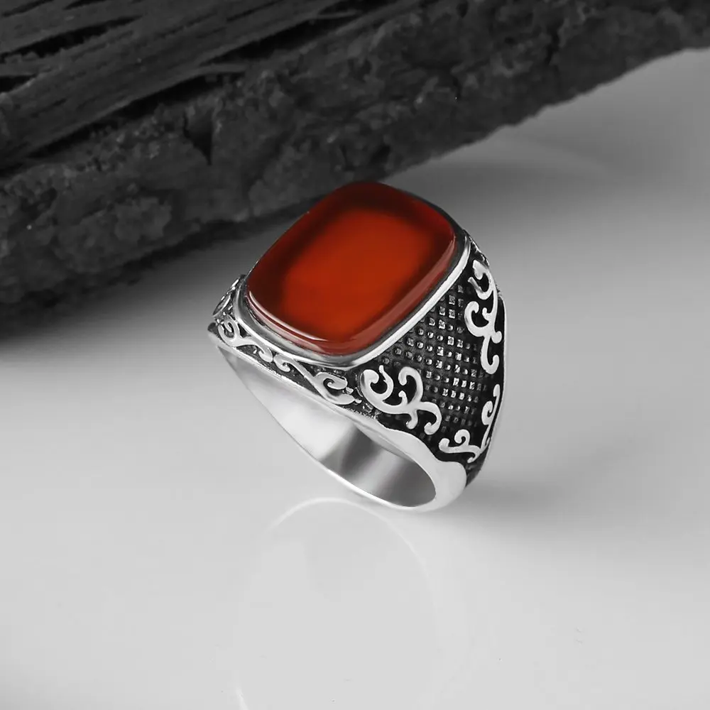 Agate Gemstone 925 Sterling Mens Silver Rings For Men, Gift Jewelry, Made in Turkey, Real Natural Stone, turkish Style, Fashion Accessory 2022