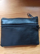Tarjetero suave para hombre y mujer, Cartera de cuero con cremallera, Mini monedero negro