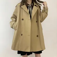 Gabardina larga estilo Harajuku preppy para mujer, abrigo holgado de doble botonadura con cuello de polo, estilo japonés, abrigo vintage coreano