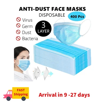 

400pc Disposable Face Mask 3 layers Non-woven Anti Dust Mouth Mask Activated Filtermouth maskDust Filter Safety Mask