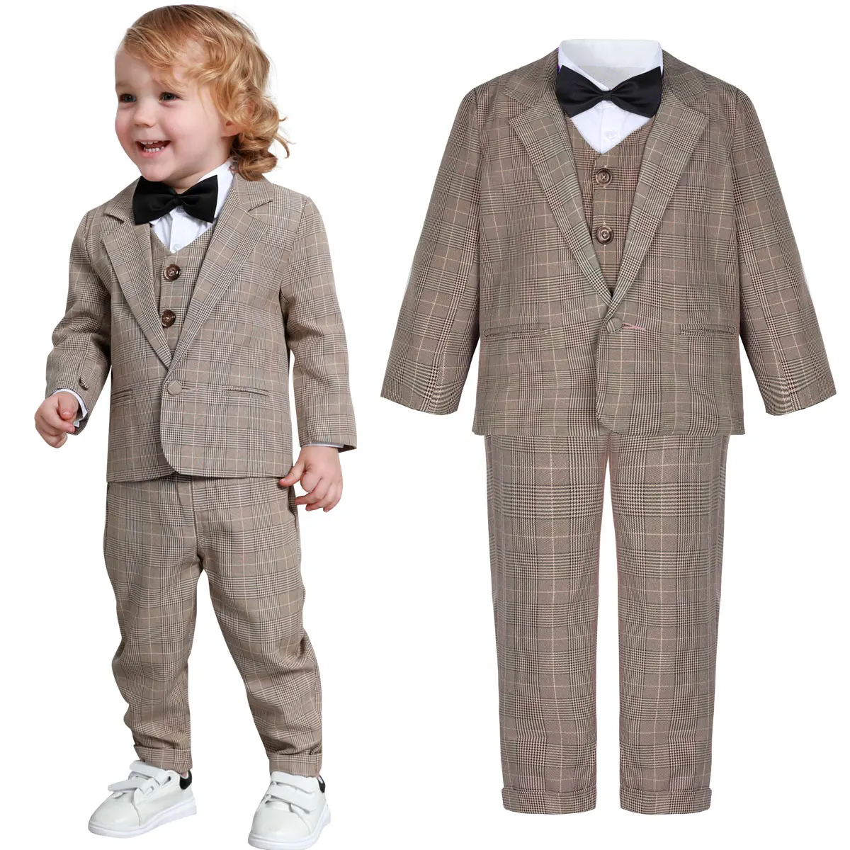 Baby Boy Wedding Suit Toddler Formal Gentleman Tuxedo Infant Winter Birthday Party Casual Fashion Outfit Set 5pcs