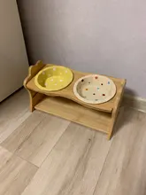 Pet-Supplies Dish-Bowl Raised Food-Water-Feeder Wooden Ceramic Stand Table Pets Dog Cat