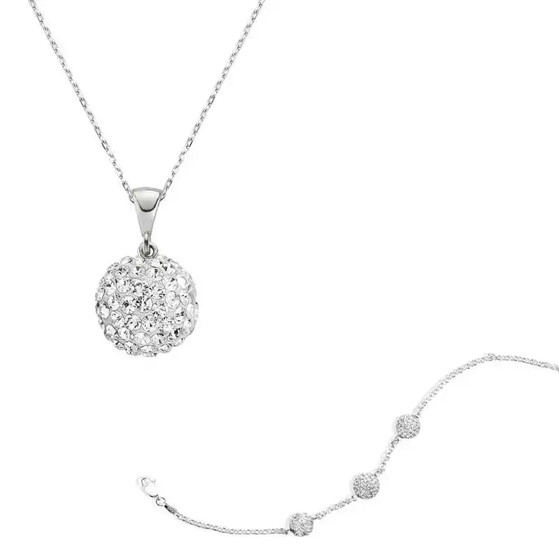 

Silver White Crystal Cubic Zirconia Ball Women 'S Set