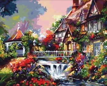 

House with waterfall, 40*50 cm painting coloring by numbers on canvas Snow White 009-cg