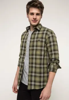 

DeFacto Men Spring Plaids Top Shirts Man Casual Letter Prints Long Sleeve Grids Shirt Men Yellow Black Grids Shirt-I3485AZ18SP