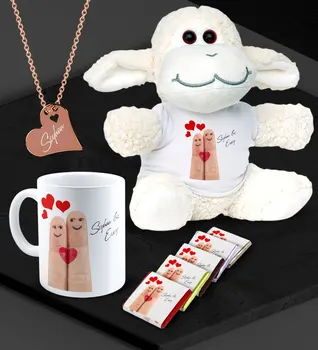

Personalized Custom Sweetheart Plush Lamb Mug If You Would Chocolate and Rose Heart Necklace Set - 84