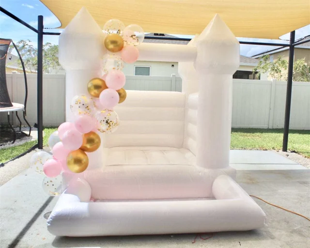 Wholesale Air Bounce Jumping Inflatable Wedding Castle White Bounce House With Ball Pit For Kids Moonwalk Party Celebration 2