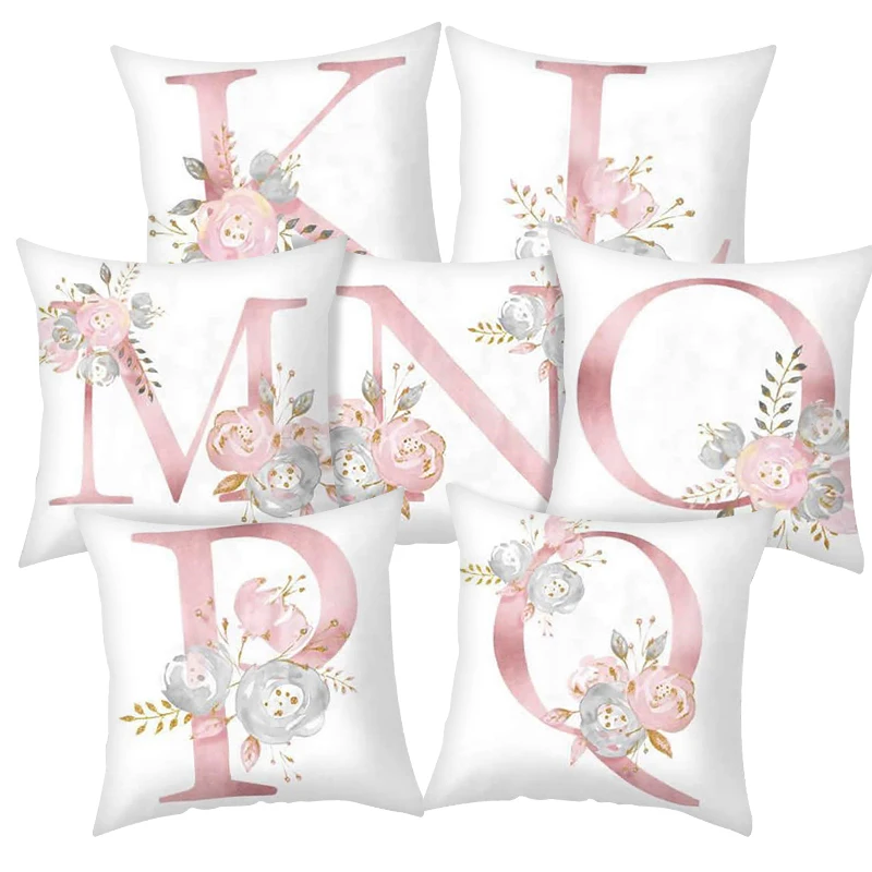 Декоративные диванные подушки, розовые наволочки с буквами, наволочки для украшения дома, тканевые подушки из полиэстера, диванные украшения