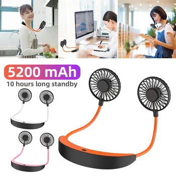 

Vehemo Double Cooling Fan 10 Hours 5200mAah Outdoor Neck Mini Fan Air Portable Fans Lazy Fan Summer Rechargeable