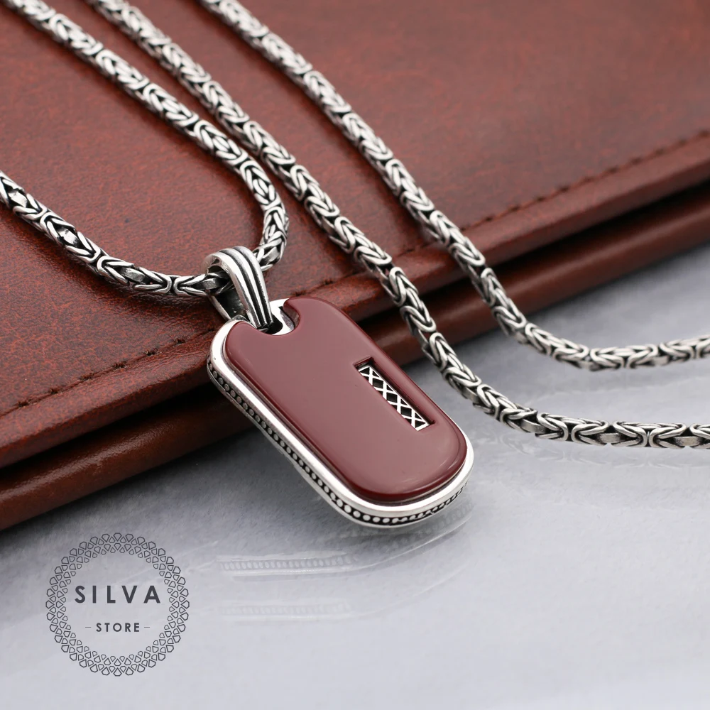 Silva Original 925 Sterling Silver Agate Aqeeq Pendant Necklace for Men S925 silver fashion Jewelry Gift Mens Cable Chains | Украшения и
