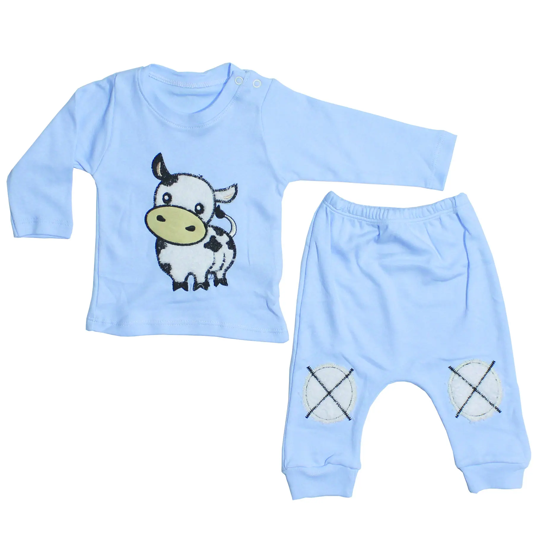 

Cow Embroidered 2'li Blue Baby Boy Suit