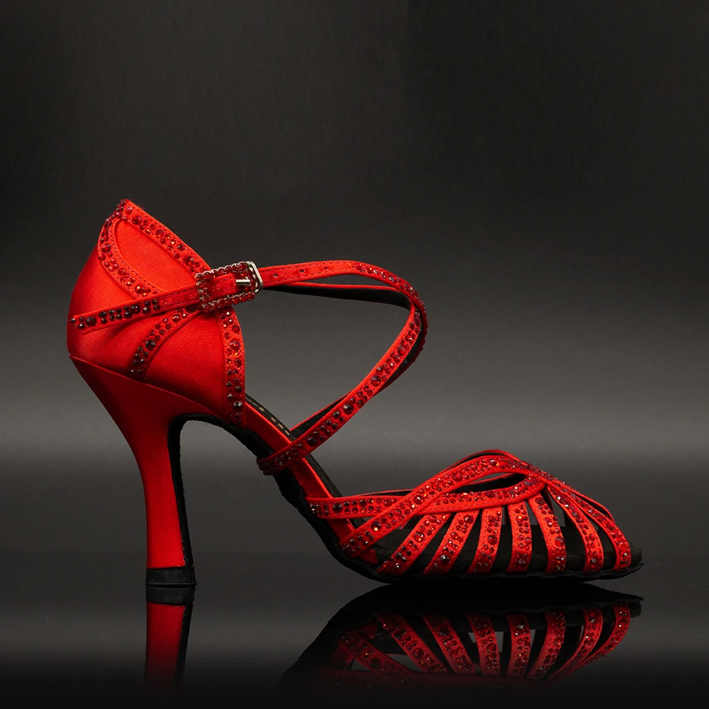 

Suphini【Crush】9 Strap Crystal 8.5cm Flare Heel Latin Sandals