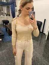 TRAF-suéter de punto elástico ajustado para mujer, ropa de calle Vintage con cuello en forma de corazón, manga larga, 2021