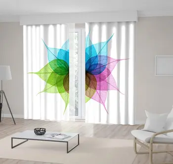 

Curtain Colorful Leaves Abstract Shape on White Background Modern Art Blue Green Fuchsia