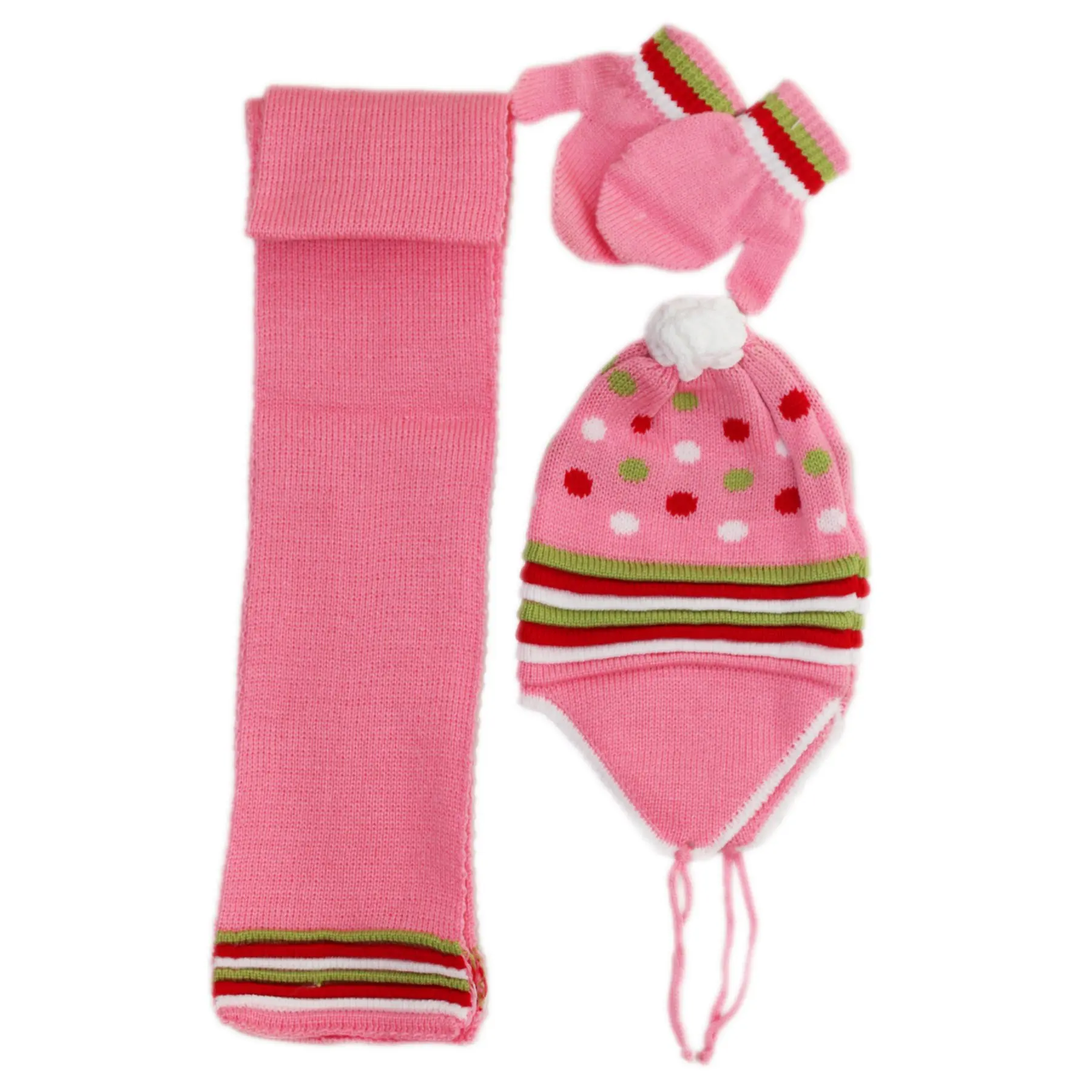 

Pink Polka Dot Scarf Beanie Gloves Set