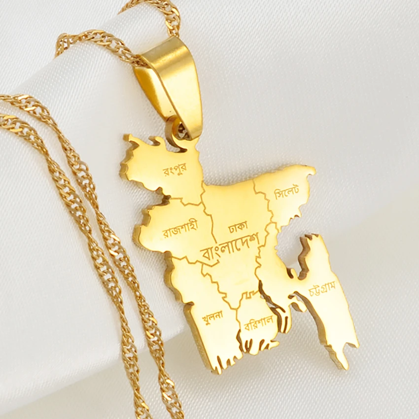 Anniyo Bangladesh Map Pendant Necklaces For Women Girls Bangladeshi