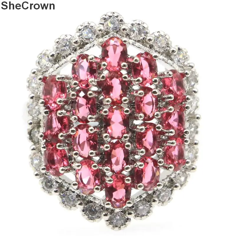 

25x20mm Gorgeous Created Pink Raspberry Rhodolite Garnet CZ Gift For Sister Wedding Silver Rings
